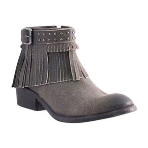 Nomad Janis Fringe Leather Ankle Boots Women’s Size 8 Charcoal Grey Western